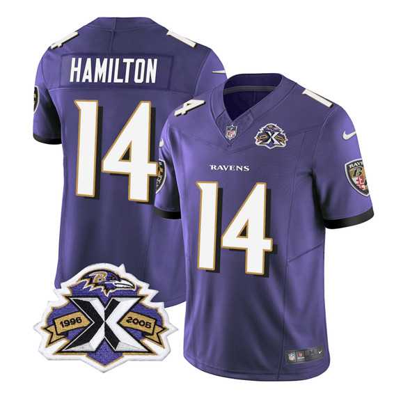 Men & Women & Youth Baltimore Ravens #14 Kyle Hamilton Purple 2023 F.U.S.E With Patch Throwback Vapor Limited Stitched Jersey